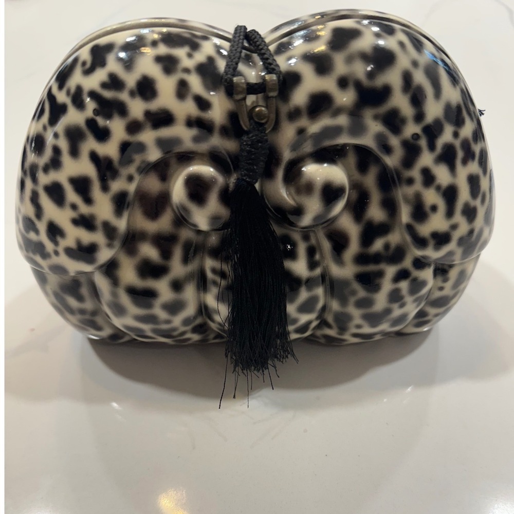 Timmy Woods Handbag Gothic Leopard Print Wood Clutch White Black Signed NEW NWT